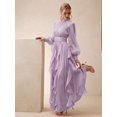 thumbnail image 1 of Mauve Purple Womens Elegant Long Sleeve Pleated Maxi Dress With Ruched, 1 of 6