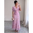 thumbnail image 1 of Mauve Purple Womens V-Neck Off-Shoulder Puff Sleeve Ruched Waist A-Line Floral Maxi Dress, 1 of 5