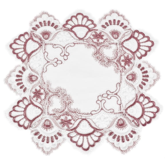 Mauve Rose Jacquard Peacock Tail European Lace Doily, Placemat (14" SQ)