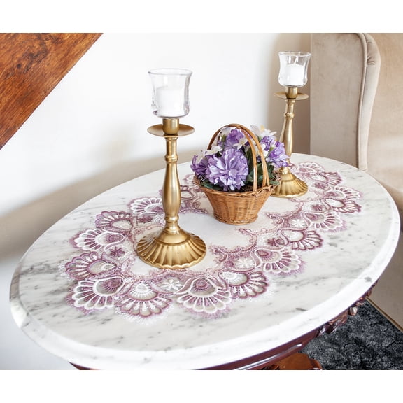 Mauve Rose Jacquard Peacock Tail European Lace Table Runner (16"x35")