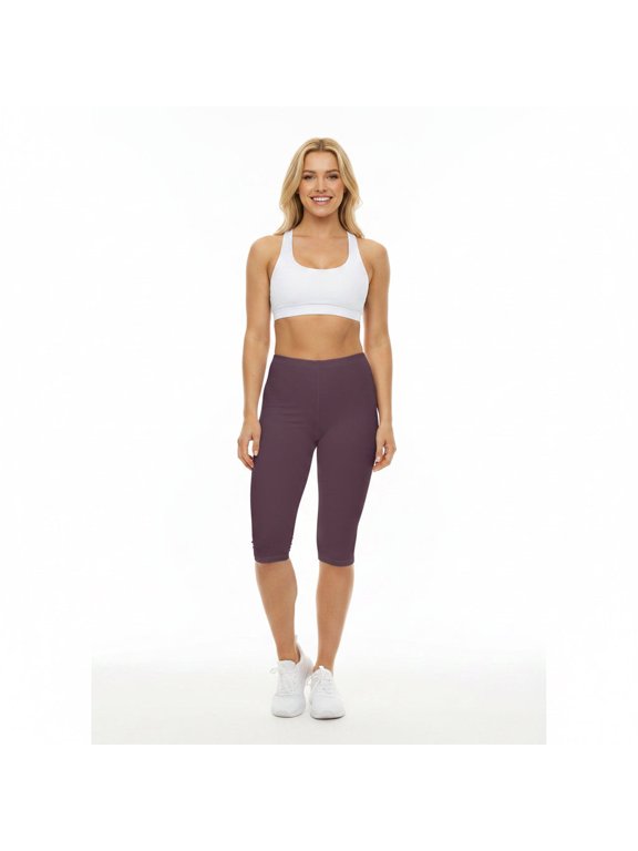 Mauve Shadow Color Women's Brushed Suede Poly Span Casual Capri Leggings XS-2XL
