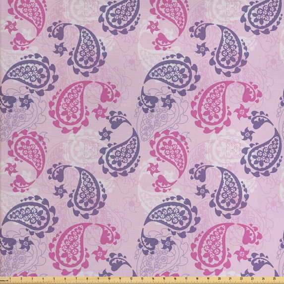 Ambesonne Paisley Fabric by the Yard Upholstery, Art Effects, 2 Yards, Fuchsia Lilac