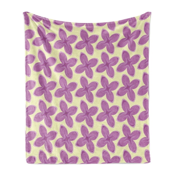 Mauve Soft Flannel Fleece Blanket, Big Fresh Flower Floret Buds Bouquet Motif Valentine Romance Blossoms Design Print, Cozy Plush for Indoor and Outdoor Use, 50" x 70", Yellow Violet, by Ambesonne