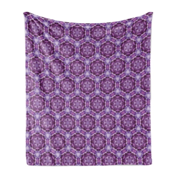 Mauve Soft Flannel Fleece Blanket, Fractal Prehistoric Mosaic Style Inspired Abstract Trippy Unusual Shapes, Cozy Plush for Indoor and Outdoor Use, 50" x 70", Dark Purple and Violet, by Ambesonne