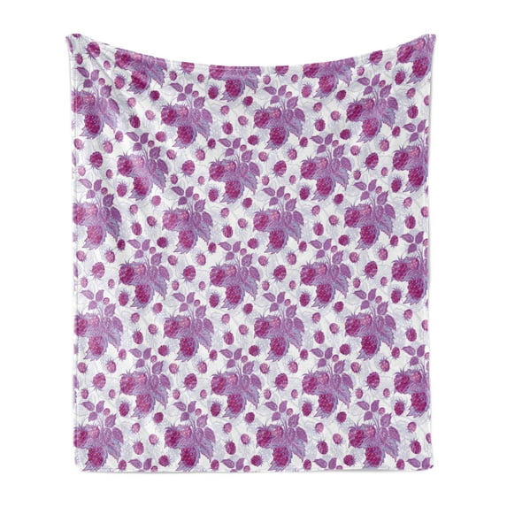 Mauve Soft Flannel Fleece Blanket, Vibrant Raspberries Branches Leaves Freshening Nature Fruit Art Illustration, Cozy Plush for Indoor and Outdoor Use, 50" x 70", Violet and Purple, by Ambesonne