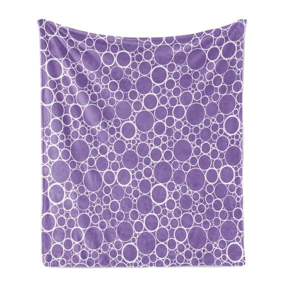 Mauve Soft Flannel Fleece Throw Blanket, Abstract Geometrical Linked Circles in Many Sizes Fractal Diameter Rings Print, Cozy Plush for Indoor and Outdoor Use, 60" x 80", Violet White, by Ambesonne
