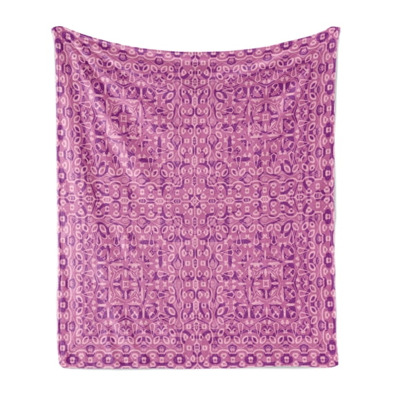 Mauve Soft Flannel Fleece Throw Blanket, Abstract Vintage Pattern Cultural Ornamental Oriental Boho Artwork, Cozy Plush for Indoor and Outdoor Use, 50" x 60", Magenta Pink, by Ambesonne