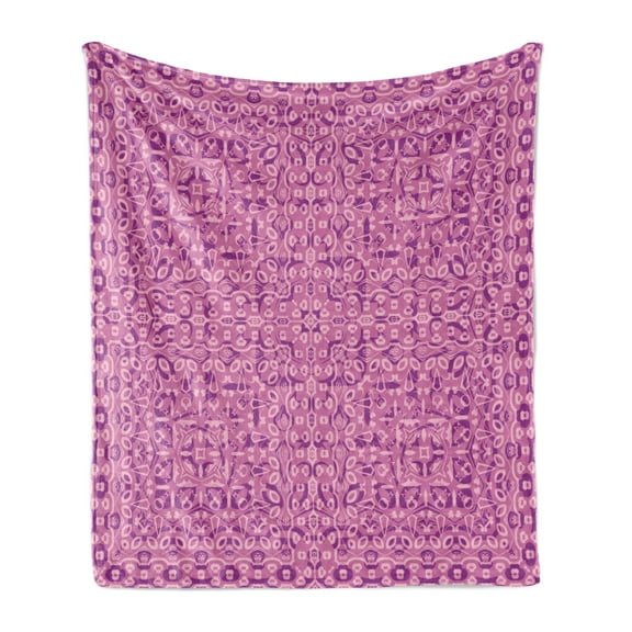 Mauve Soft Flannel Fleece Throw Blanket, Abstract Vintage Pattern Cultural Ornamental Oriental Boho Artwork, Cozy Plush for Indoor and Outdoor Use, 60" x 80", Magenta Pink, by Ambesonne