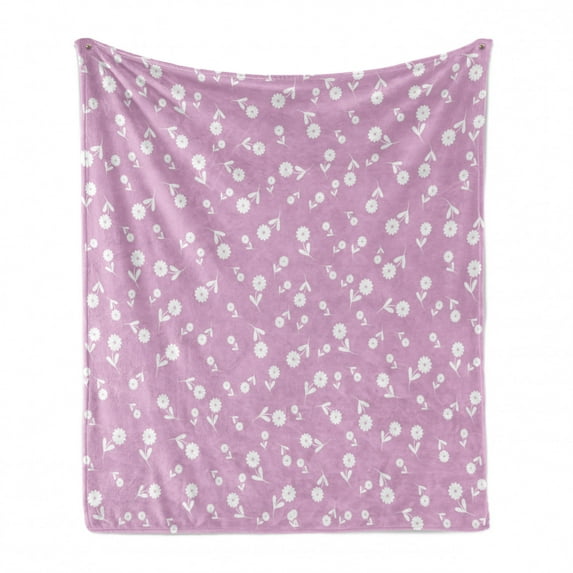 Mauve Soft Flannel Fleece Throw Blanket, Floral Heart Leaf Flourish Western Inspired Motifs with Nature Influences Eco, Cozy Plush for Indoor and Outdoor Use, 50" x 60", Lilac White, by Ambesonne