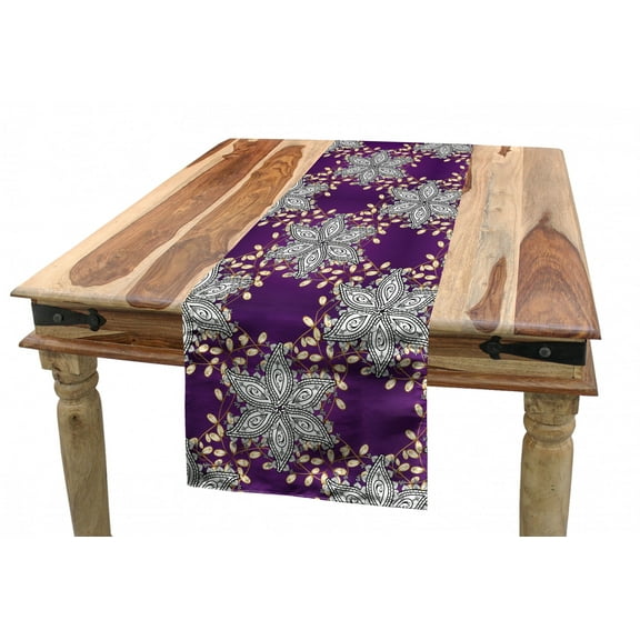 Mauve Table Runner, Vintage Oriental Display Moroccan Middle East Floral Petals with Details Art, Dining Room Kitchen Rectangular Runner, 3 Sizes, by Ambesonne
