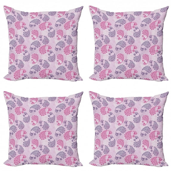 Ambesonne Paisley Throw Pillow Cover 4 Pack, Art Effects, 16", Fuchsia Lilac