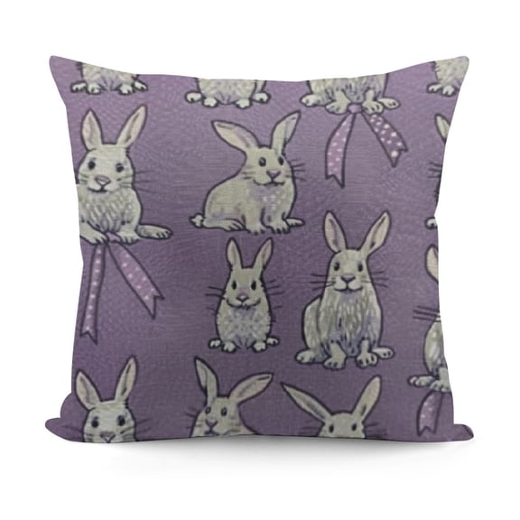 Mauve Throw Pillow Cushion Case, Rabbit Pattern on The Lilac Background Bunny Animal Funny Mascot Graphic Print, Decorative Square Accent Pillow Cover, Pale Grey