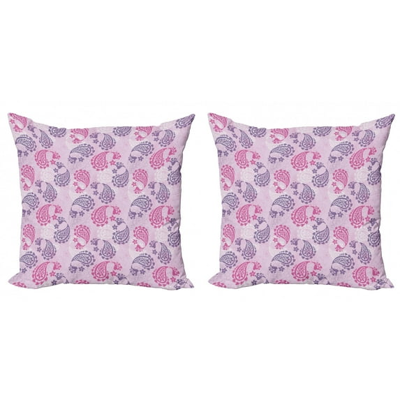 Ambesonne Paisley Throw Pillow Cover 2 Pack, Art Effects, 18", Fuchsia Lilac