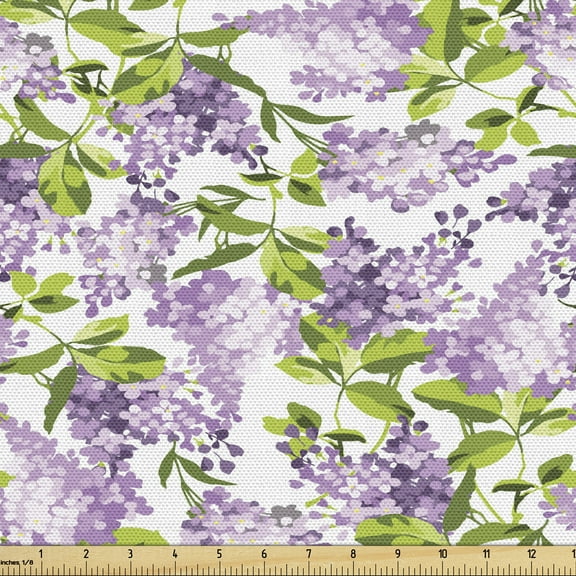 Ambesonne Mauve Fabric by the Yard Upholstery, Botanic Spring Plants, 2 Yards, Lilac Green