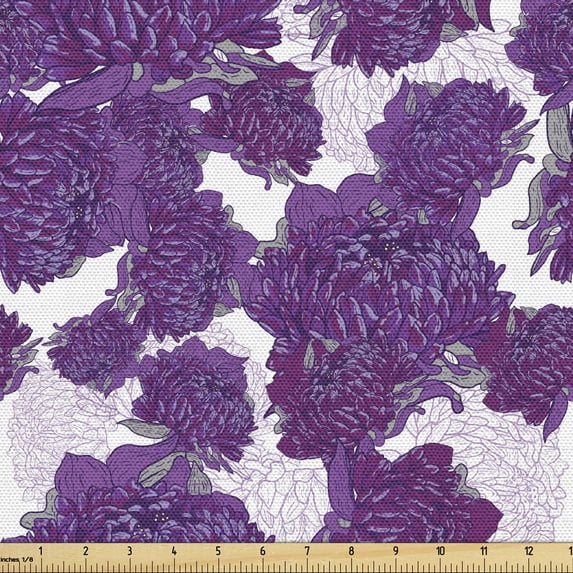 Ambesonne Victorian Fabric by the Yard Upholstery, Allium Flower Petals, 1 Yard, Purple White