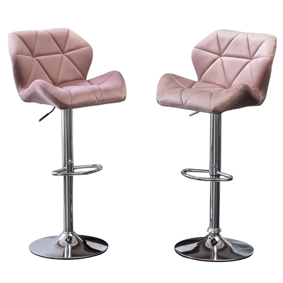 Mauve Velvet Swivel Barstools Set of 2 with Adjustable Height and Diamond Tufted Seat for Kitchen Counter Island, Mid-Back Comfort
