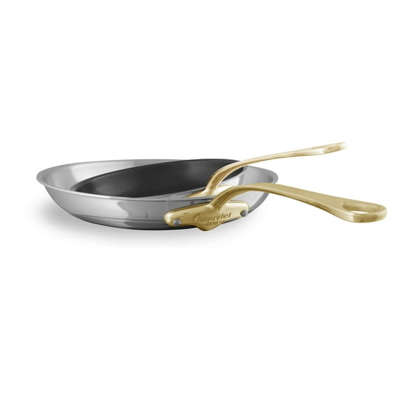 Mauviel M'Cook B 5-Ply Polished Stainless Steel 2-Piece Nonstick Frying Pan Set With Brass Handles
