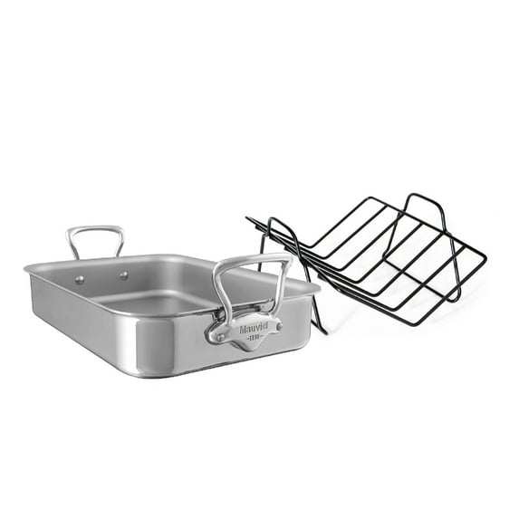 Mauviel M'Cook 5 Ply Stainless Steel 5217.15 15.7 by 11.8-Inch Rectangular Roasting Pan and Rack with Cast Stainless Ste