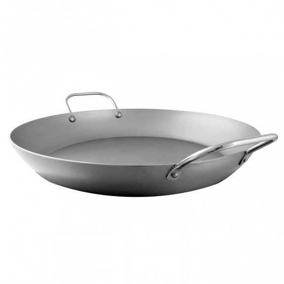 Mauviel M'STEEL Black Carbon Steel Paella Pan With Iron Handles, 15.7-In