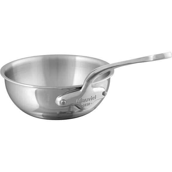 Mauviel M'Urban 4 Tri-Ply Polished Stainless Steel Curved Splayed Saute Pan With Cast Stainless Steel Handle 3.4-Qt