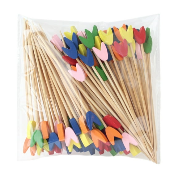 Mauxuk "100PCS Natural Timber Fruit Picks with Beads, 4.72 Inch Colorful Skewers for Party Snacks, Appetizers, Cheese & Desserts, Disposable Food Picks for Catering, BBQ"