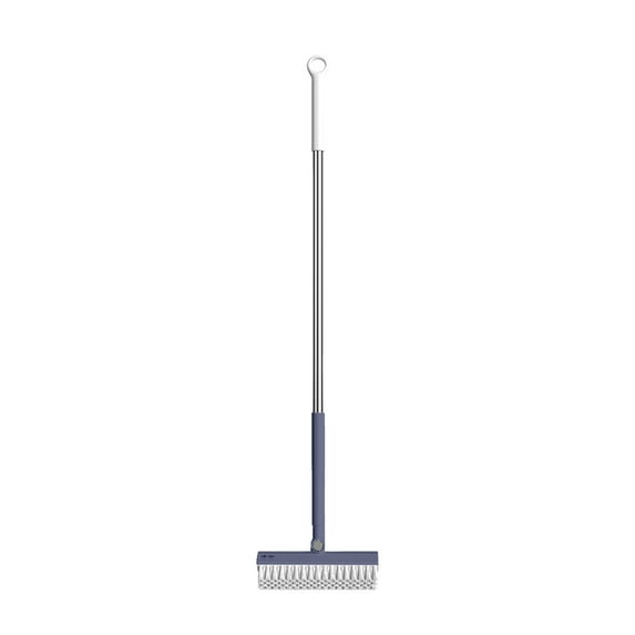 Mauxuk 2-in-1 Floor Scrub Brush with Handle - Stiff Bristle V-Shape Grout Brush & Squeegee - 180° Rotating Head for Tile & Wall Cleaning - Easy Storage - 42.5 Long Plastic Brush