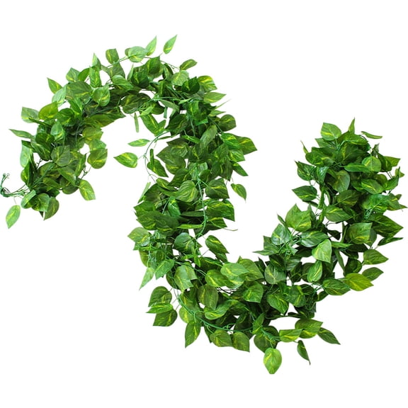 Mauxuk 24Pcs Artificial Radish Leaf Decor - 86.61in Lifelike Plastic Greenery for Home, Mantel, Tabletop - Faux Rattan Hanging Decoration - Housewarming & Holidays Gift