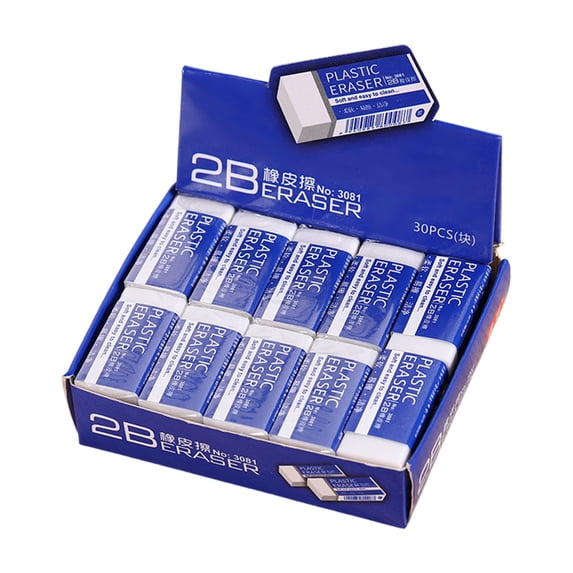 Mauxuk Premium 2B Pencil Erasers - 30 Pack, High-Performance PVC Eraser for Smooth Writing & Drawing, Durable & Soft, Mess-Free, Ideal for Exams & Office