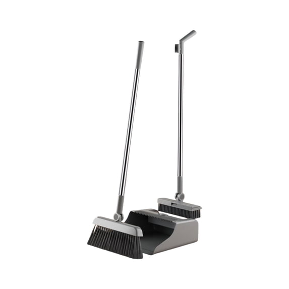 Mauxuk 3-in-1 Brooms and Dustpan Set with Stainless Steel Handle, Heavy-Duty 3-Layer Bristles & Built-in Comb, Space-Saving Upright Storage, 36.6-Inch Long Handle