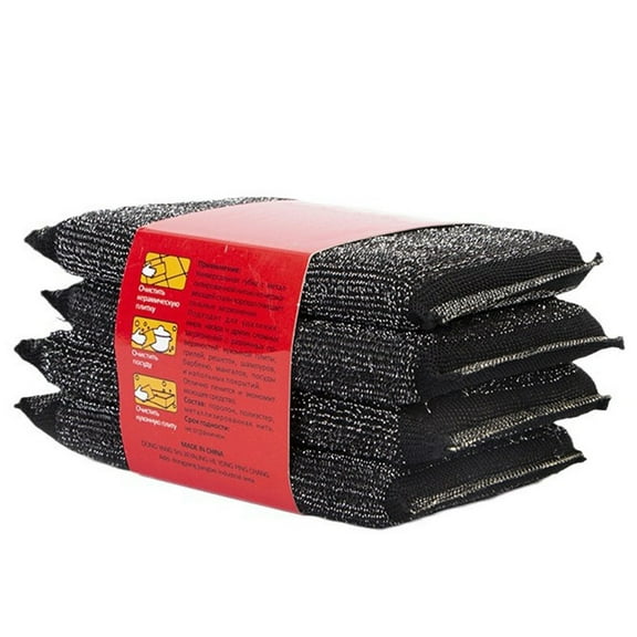 Mauxuk 4Pcs Reusable Sponge Cloths for Kitchen Cleaning, Heavy Duty Steel Wool Scrubber Sponges for Dishes, Pots & Pans, Durable Washable Sponges (Black)