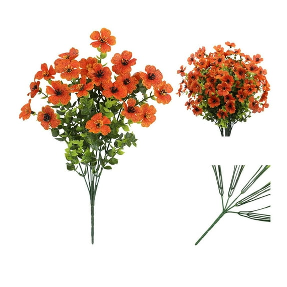Mauxuk Artificial Flower Decoration, Simulated Plastic Spring Grass Violet, Silk Printed Small Flower, Realistic Handmade, Long-lasting, Low Maintenance for Home and Garden(Orange)