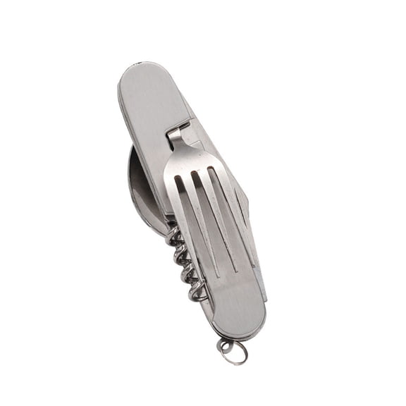Mauxuk Camping Utensil Set Multifunctional Knife Fork Spoon Stainless Steel Foldable 6-in-1 Tools Bottle Opener Lightweight Durable Length 10.2 In