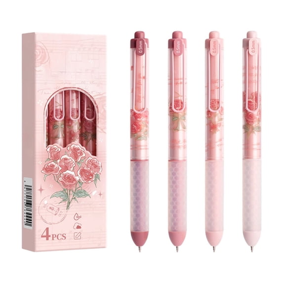 Mauxuk Coffee Rose Cream Scented Gel Pens 4-Pack, 0.5mm ST Precision Nib, Fragrant Ink with 3 Aromas, Click-Action for Exams & Notes
