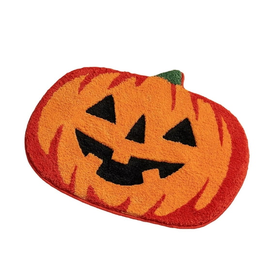 Mauxuk Halloween Bath Mat - Pumpkin Shaped Non Slip Bathroom Rug, Plush & Cozy Fall Decor, Machine Washable, 15.7x23.6 Inches, Orange