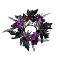 thumbnail image 1 of Mauxuk Halloween Candle Wreath - Black Leaf & Purple Flower Decor for Tabletop, Door, Window - Plastic & Silk Scary Party Centerpiece - 11 Inches, 1 of 6