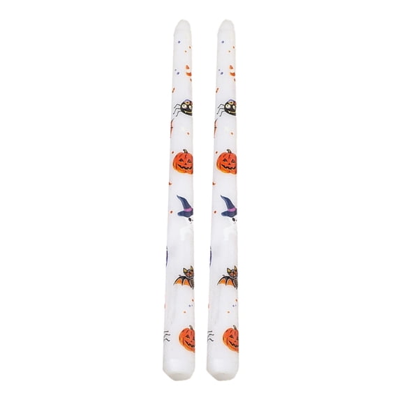 Mauxuk Halloween Candles Set of 2 - Black Soy Wax Printed Stick Candles with Pumpkin & Ghost Designs, Flame-Free Tabletop Decor, Spooky Party Supplies (9.84in Tall)