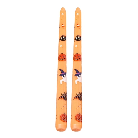 Mauxuk Halloween Candles Set of 2 - Black Soy Wax Printed Stick Candles with Pumpkin & Ghost Designs, Flame-Free Tabletop Decor, Spooky Party Supplies (9.84in Tall)