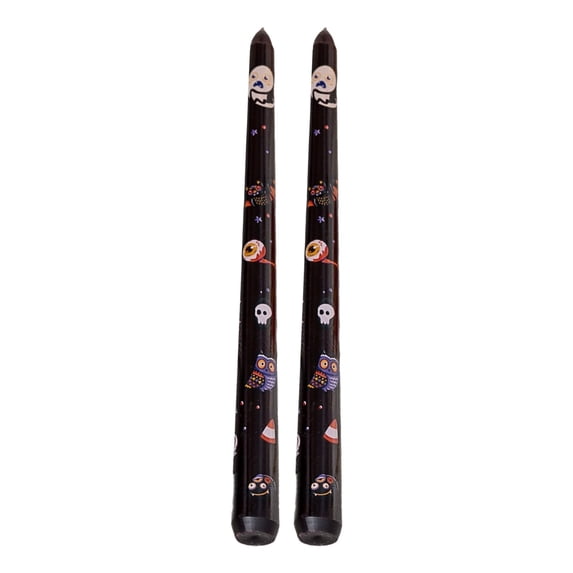 Mauxuk Halloween Candles Set of 2 - Black Soy Wax Printed Stick Candles with Pumpkin & Ghost Designs, Flame-Free Tabletop Decor, Spooky Party Supplies (9.84in Tall)