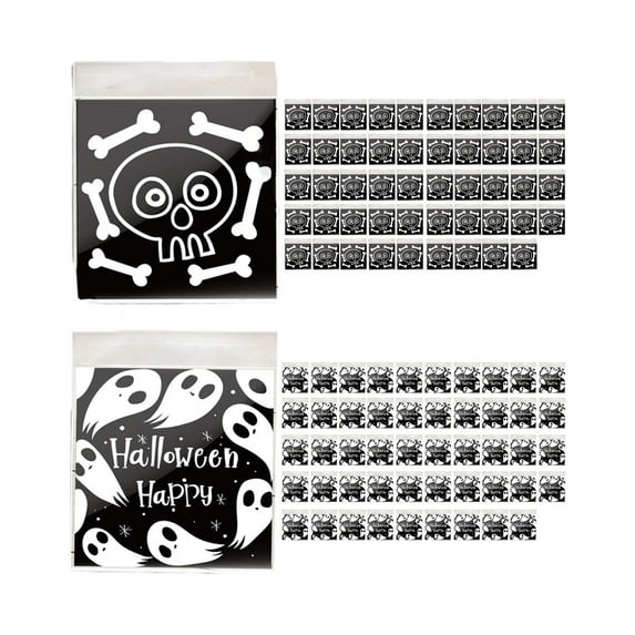 Mauxuk Halloween Treat Bags - 100pcs Plastic Goodie Bags for Party Favors, Snacks & Baked Goods, Multicolor, 3.94x5.12in, Bulk Pack for Halloween Events