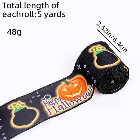 Mauxuk Halloween Wired Ribbon - 2.5 Inch x 21 Feet Orange & Black Printed Ribbon for DIY Crafts, Bows, Gift Wrapping