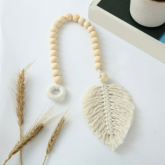 Mauxuk Hand-Woven Wooden Bead Curtain Tiebacks - Decorative Rope Holdbacks with Big Leaves, No Tools, Durable Cloth, 19.68 Inches for Home Office Dining Room