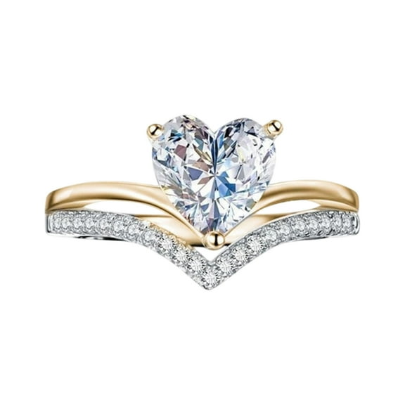 Mauxuk Heart Shaped Zirconia Engagement Ring for Women, Elegant Gold Alloy Proposal Ring, Fashion Jewelry with Simulated Diamonds, Lightweight