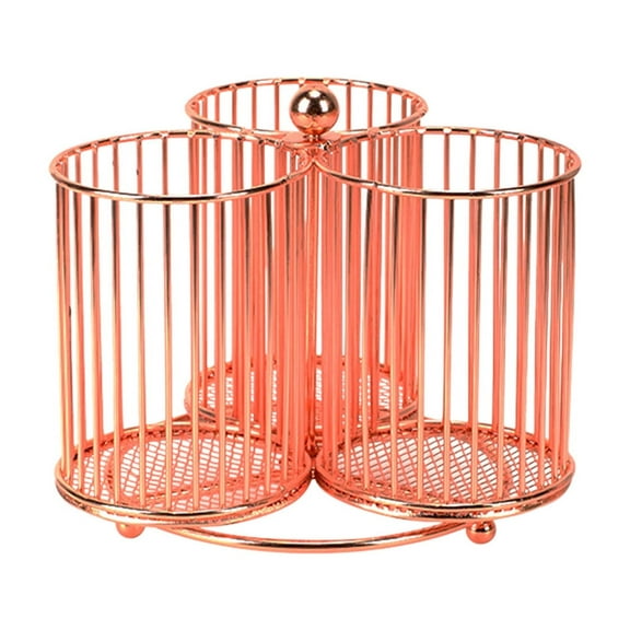 Mauxuk Metal Rotating Cutlery Rack with 3 Compartments - 360Â° Rotation Rose Gold Utensil Organizer for Restaurant Kitchen Table Storage Solution