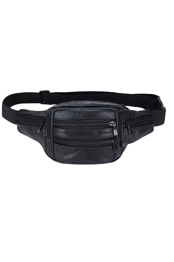 Premium Leather Waist Pack for Men - Large Capacity Sports Fanny Pack with 7 Pockets, Adjustable Belt, Waterproof Cowhide