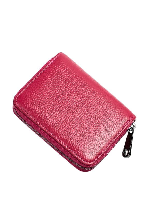 Premium Slim RFID Blocking Leather Card Holder - Multi-Slot Wallet for Credit Cards, ID, License & Cash - Compact & Secure Zipper Closure (Black, Pink, Rose Red, Coffee)