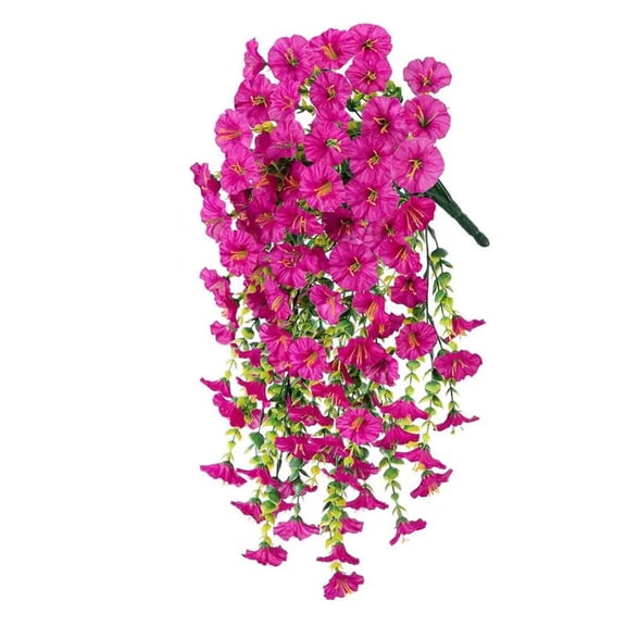 Mauxuk Simulated Rose Artificial Flower Hanging Basket - 30 Inch Sturdy Rod Wall Mounted Decor, Look Real Plastic Wrapping Vines