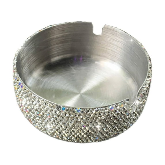 Mauxuk Stainless Steel Ashtray with Rhinestones - Elegant 3-Slot Cigarette Holder - Durable, Rustproof, Easy to Clean - Stylish Silver Design