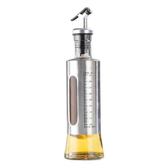 Mauxuk Stainless Steel Oil Bottle with Scale - Premium Kitchen Oil Dispenser, Automatic Nozzle, 18 oz, Durable Glass & Steel Design, Easy to Clean