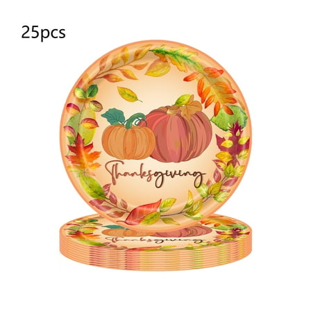 Mauxuk Thanksgiving Paper Plates Fall Harvest, 7 Inch Pumpkin Leaves Design, Pack of 25, Eco-Friendly Dinnerware for Holiday Celebrations