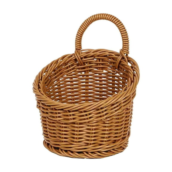 Mauxuk Vintage Woven Storage Basket - Plastic Rattan Wall Hanging - Decorative Organizer for Bathroom, Kitchen, Living Room - Durable & Stylish (Brown)